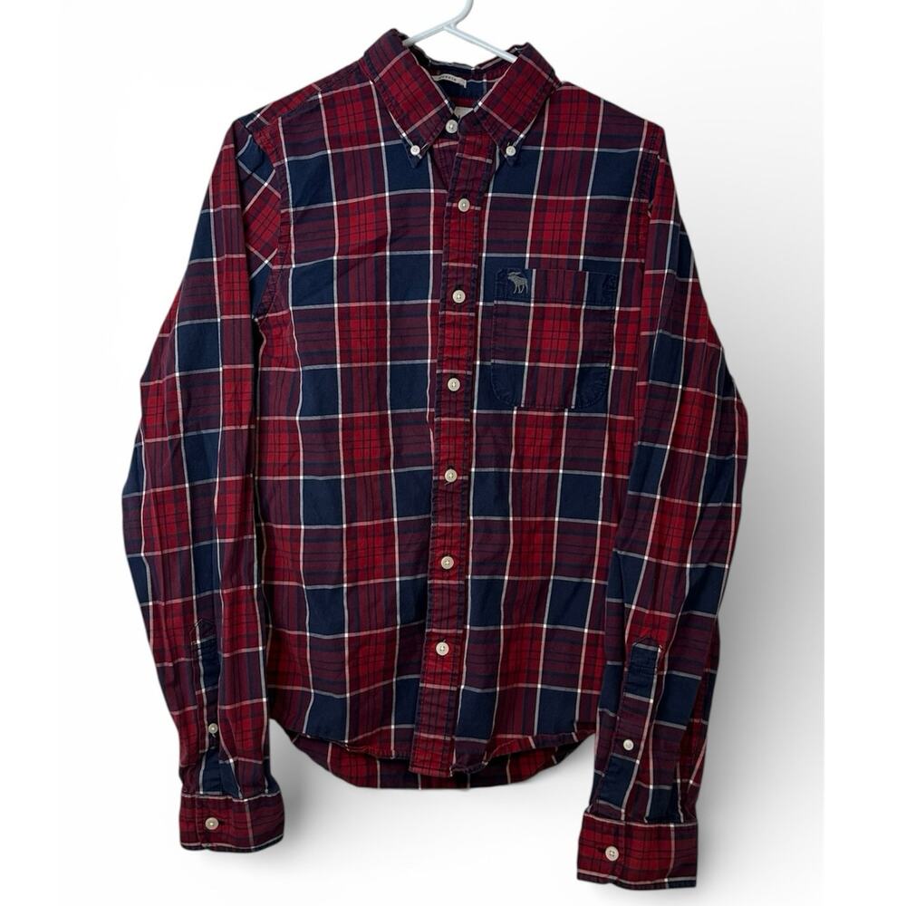 Abercrombie & Fitch Men’s Muscle Plaid Long Sleeve Button Down Size L Moose Logo